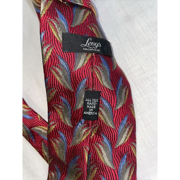Levy’s Dress Tie Men’s Size 58” Red Floral 100% Silk Designer - Picture 2 of 12